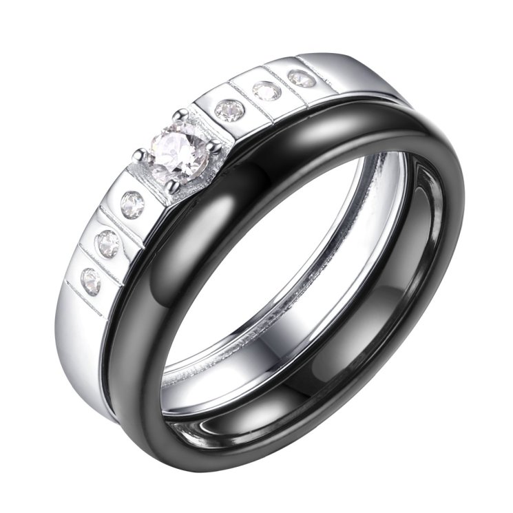 Кольцо из серебра с керамикой и фианитом (Арт.tc-r01039-b-w-x-x-w)