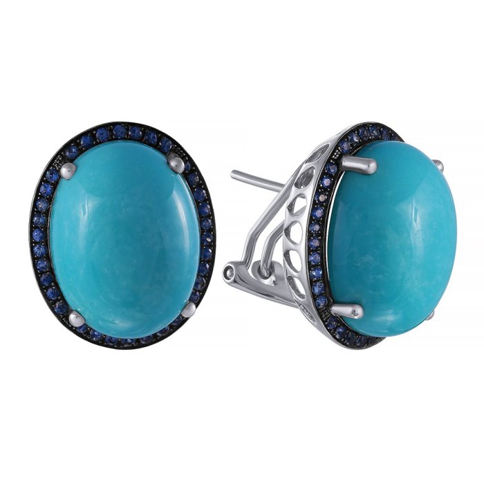Серьги из белого золота с бирюзой и сапфиром (Арт.me29585l-10_sa_tq_wg)