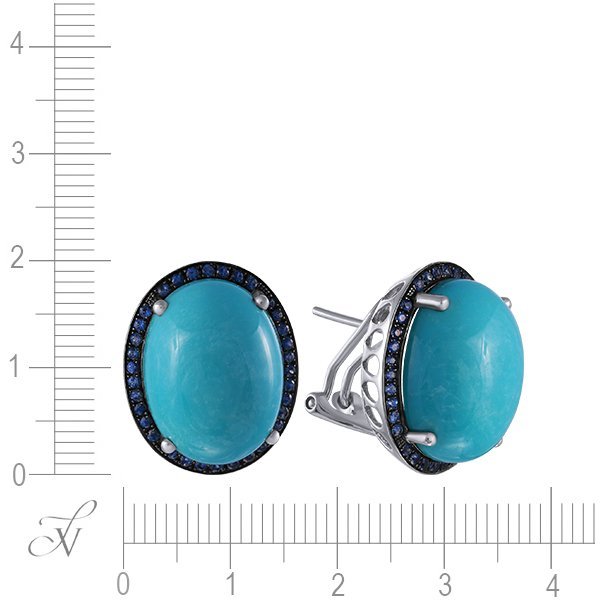 Серьги из белого золота с бирюзой и сапфиром (Арт.me29585l-10_sa_tq_wg)
