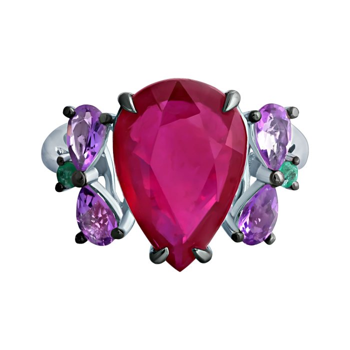 Кольцо из белого золота с аметистом и изумрудом (Арт.mr83397-em-am-aru_ko_em_ro_am_wg)