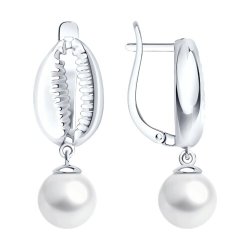 Серьги из серебра с синтетическим жемчугом (Арт.94027322)