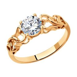 Кольцо из золочёного серебра с фианитом (Арт.93010241)