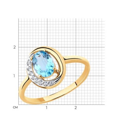 Кольцо золото 585 с топазом и фианитами «Небесный Овал» SOKOLOV (арт.00224)