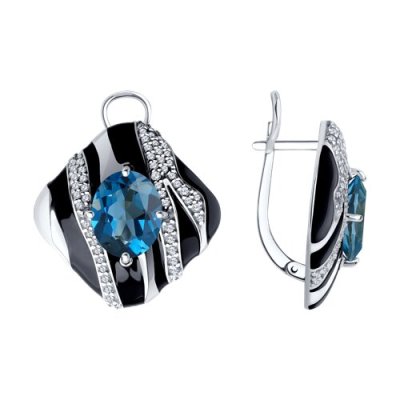 Серьги из серебра с ситаллами, фианитами и эмалью «Черное море» Соколов (арт.94-320-01606-1)