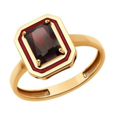 Кольцо золото 585 с гранатом и эмалью «Алый ар-деко» SOKOLOV (арт.51-310-02450-2)