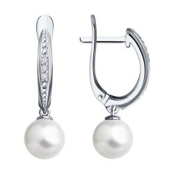 Серьги из белого золота с бриллиантами и жемчугом (Арт.52-221-01824-1)