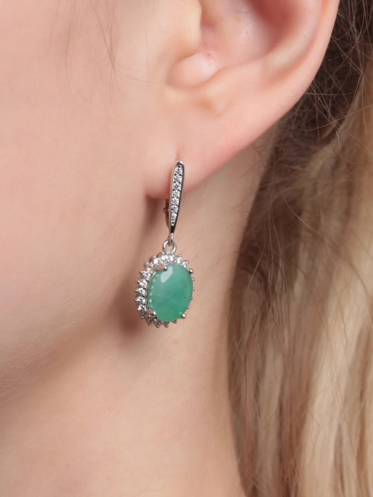 Серьги из серебра с изумрудом нат. (o) и фианитом синт. TEOSA E-DRGR00875-EM