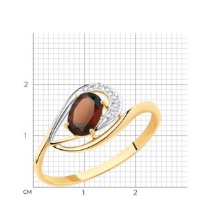 Кольцо золото 585 с гранатом и фианитами «Тепло Заката» SOKOLOV (арт.715952)