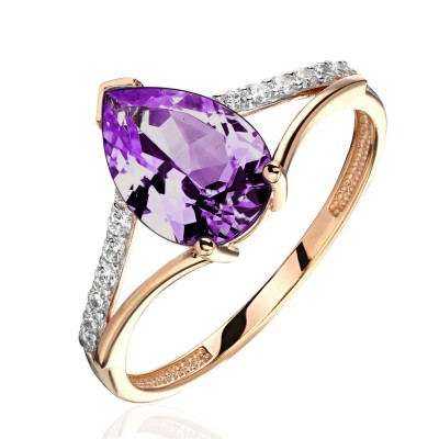 Кольцо золотое с аметистом и фианитами «New Colour» Estet (арт.01К3115465Р-3)
