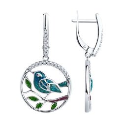 Серьги из серебра с фианитами и эмалью (Арт.94025949)
