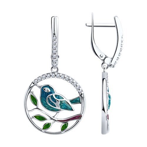 Серьги из серебра с фианитами и эмалью (Арт.94025949)