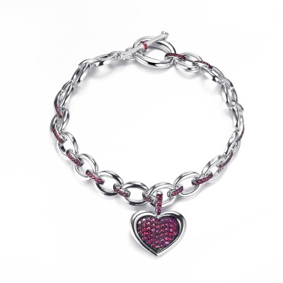 Браслет из серебра с корундом «Chain Heart» Fresh Jewelry (арт.CZ-B03003-X-WB-X-X-RC)