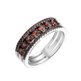 Кольцо с фианитами «Brown Elegance» из серебра 925 Fresh Jewelry (арт.CZ-R00681-X-WB-DB-X-DB)