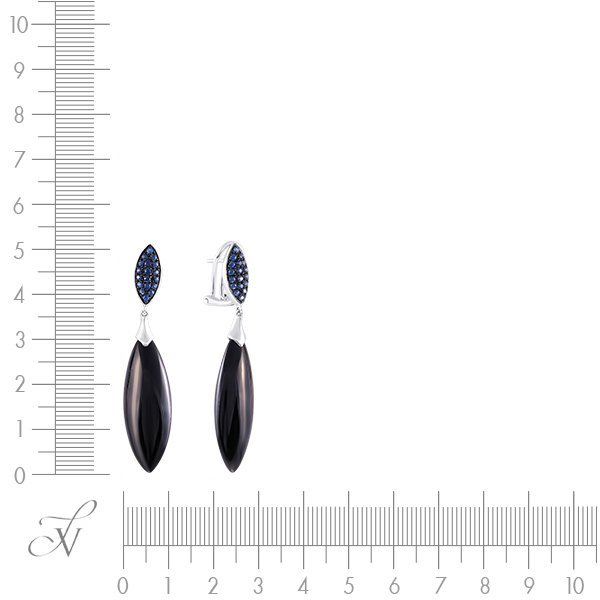 Серьги из белого золота с ониксом и сапфиром (Арт.aae_4189_sa_ox_wg)