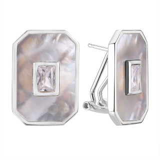 Серьги серебряные с жемчугом и фианитами «Gravity Shine» Fresh Jewelry (арт.PI-E03418-X-W-PN-X-W)