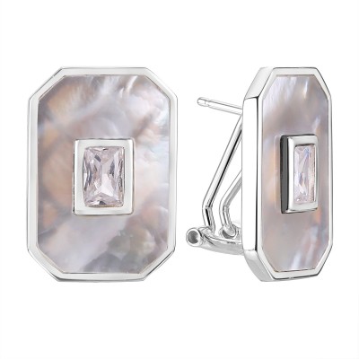Серьги серебряные с жемчугом и фианитами «Gravity Shine» Fresh Jewelry (арт.PI-E03418-X-W-PN-X-W)