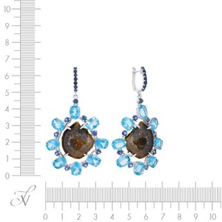 Серьги белое золото с сапфирами и топазами «Лазурная Геода» MyJewels (арт.BE10008)