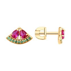 Серьги из золочёного серебра с корундами и фианитами (Арт.93022451)