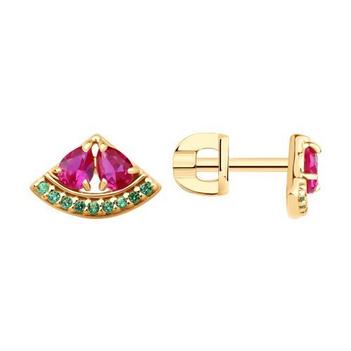 Серьги из золочёного серебра с корундами и фианитами (Арт.93022451)