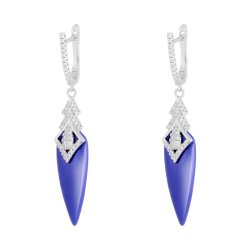 Серьги из серебра с керамикой и куб. цирконием (Арт.tc-e00754-bl-w-x-x-w)