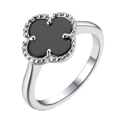 Кольцо с керамикой «Lucky Clover» серебро 925 Fresh Jewelry (арт.TC-R01968-B-W-X-X-X)