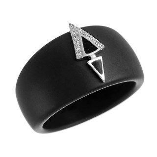 Кольцо с керамикой и фианитами «Черный Треугольник» Fresh Jewelry (арт.TM-R01046-B-W-X-B-W)
