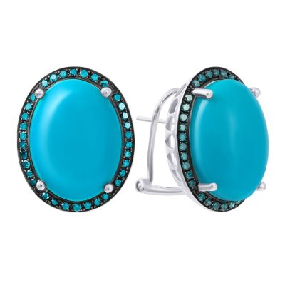 Серьги из белого золота с бирюзой и бриллиантом (Арт.me29585l-13_dl_tq_wg)