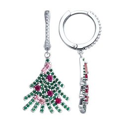 Серьги из серебра с корундами и фианитами (Арт.94026670)