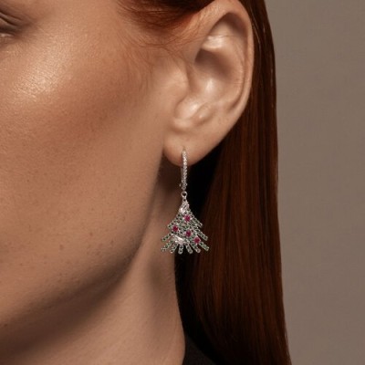 Серьги из серебра с корундами и фианитами «Новогодняя ель» Соколов (арт.9402)