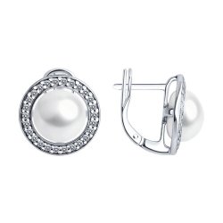 Серьги из серебра с жемчугом и фианитами (Арт.92022957)