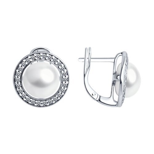 Серьги из серебра с жемчугом и фианитами (Арт.92022957)