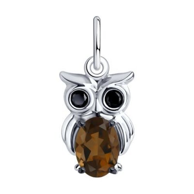 Подвеска из серебра с раухтопазом и фианитами «Мудрая Сова» SOKOLOV (арт.9203-0754)