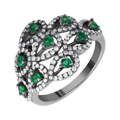 Кольцо из золота с бриллиантом и изумрудом (Арт.r04654_ko_em_blk)