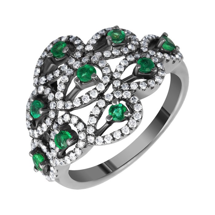 Кольцо из золота с бриллиантом и изумрудом (Арт.r04654_ko_em_blk)