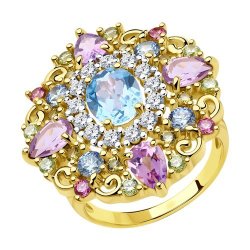 Кольцо из золочёного серебра с фианитами (Арт.93010813)
