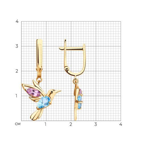 Серьги золотые пробы 585 с миксом камней (Арт.51-321-01311-3)