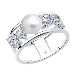 Кольцо из серебра с жемчугом и фианитами (Арт.94013043)