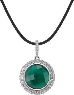 Кулон из серебра с кошачим глазом и куб. цирконием (Арт.fhp-1-h-45-s)