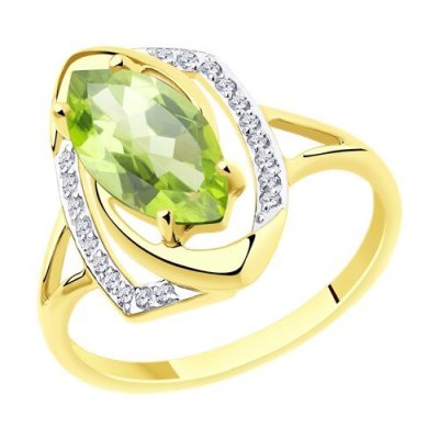 Кольцо золотое с хризолитом и фианитами «Сияние Садов» Соколов (арт.53-310-00659-1)