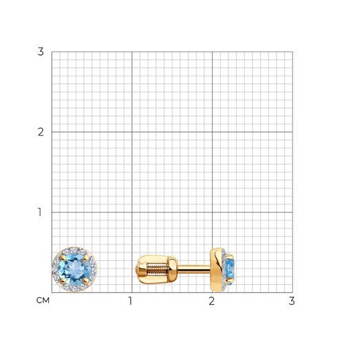 Серьги пусеты золотые пробы 585 с топазом (Арт.72-00002)
