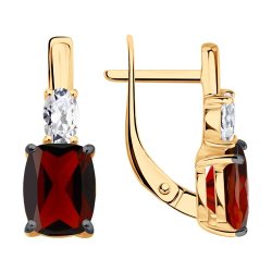 Серьги из золочёного серебра с гранатами и фианитами (Арт.92023175)