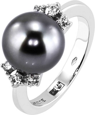Кольцо из белого золота с бриллиантом и жемчугом (Арт.anp_337)