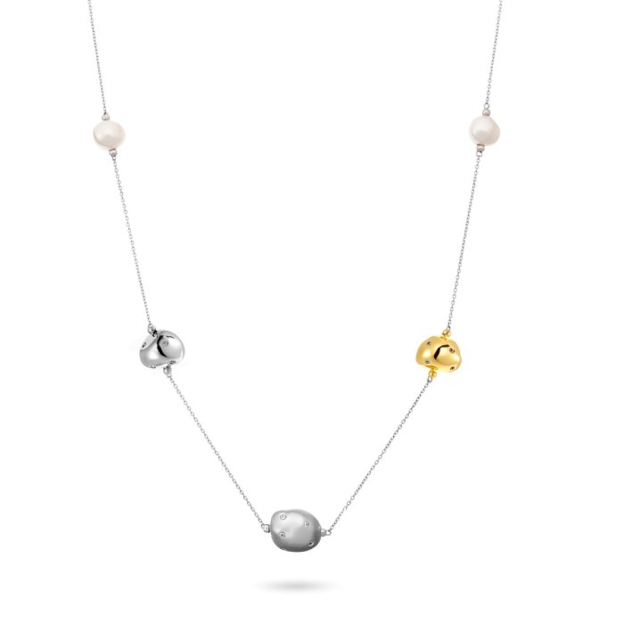 Ожерелье из серебра с жемчугом и куб. цирконием (Арт.rb-n342-2-x-w-pn-x-w)