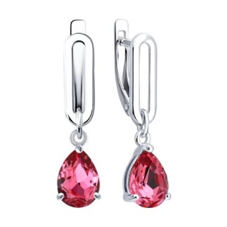 Серьги из серебра с кристаллами «Алая капля» Соколов (арт.94-121-00244-1)