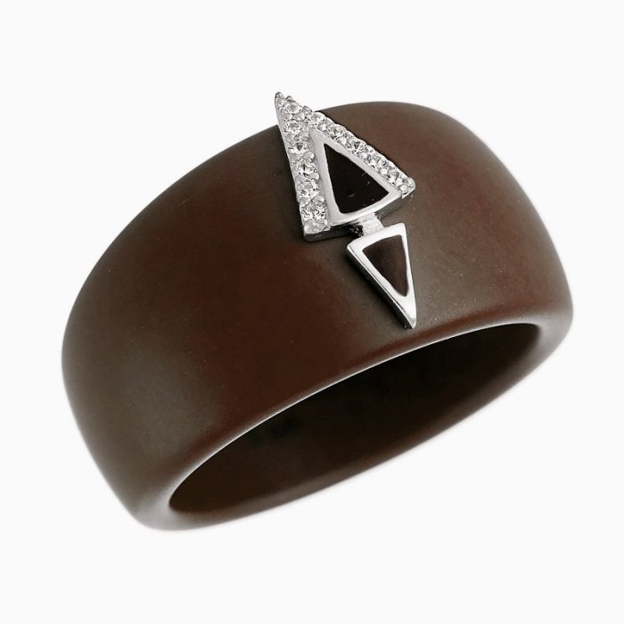 Кольцо из серебра с керамикой и куб. цирконием (Арт.tm-r01046-br-w-x-br-w)