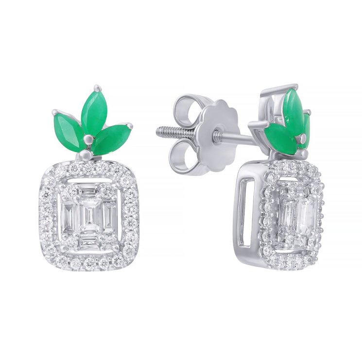 Серьги из белого золота с бриллиантом и изумрудом (Арт.k6208e-0008_sr_em_wg)