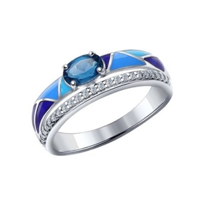 Кольцо из серебра с лондон топазом, эмалью и фианитами (Арт.92011182)