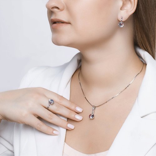 Кольцо из серебра с ситаллом и фианитами (Арт.92011717)