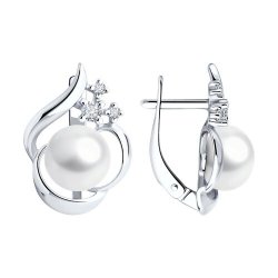 Серьги из серебра с жемчугом и фианитами (Арт.92022958)