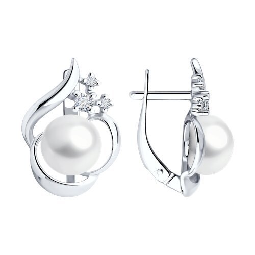 Серьги из серебра с жемчугом и фианитами (Арт.92022958)